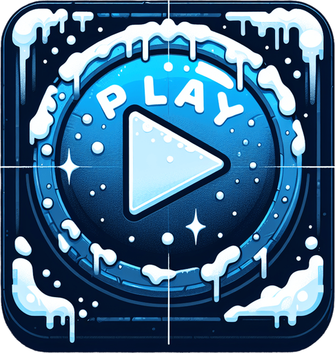 A button with the text "play". Winter theme Single Game Texture. In-Game asset. 2d. Blank background. High contrast. No shadows.