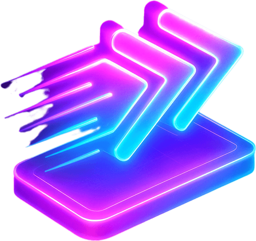 Top down isometric neon cyberpunk futuristic fast forward 3D speed, agility, rapidness symbol glowing hologram vaporwave