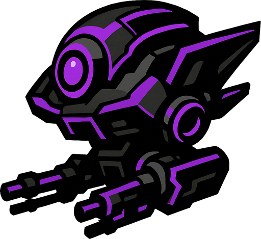 military black purple alien drone. side scroller view.
In-Game asset.  2d.  High contrast.  No shadows