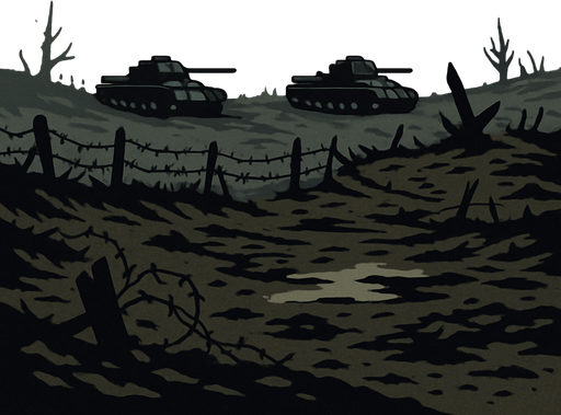 World War II, gloomy weather, just ground.
In-Game asset.  2d.  High contrast.  No shadows