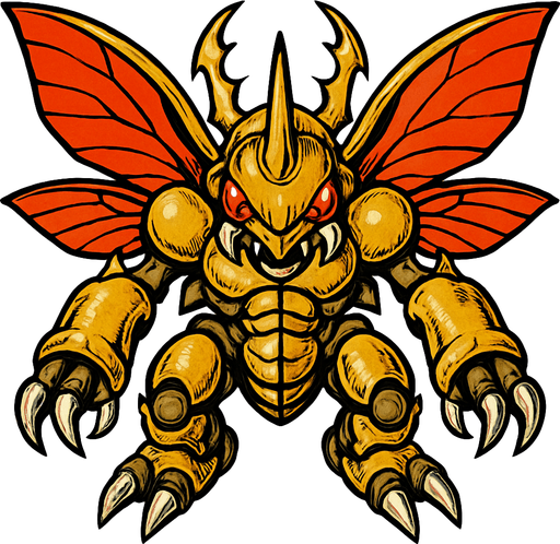 Herculeskabuterimon, visto desde arriba, calidad y detalles altamente épicos.
In-Game asset.  2d.  High contrast.  No shadows