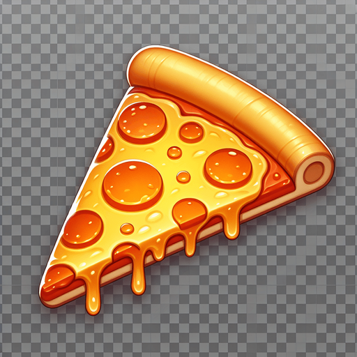 a slice of pizza on a transparent background, predominantly orange. Slice of pizza.
Single Game Texture. In-Game asset. 2d. Blank background. High contrast. No shadows.