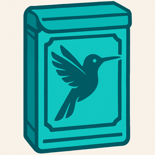 Turquoise Card Packet with a Hummingbird in the center.
In-Game asset.  2d.  High contrast.  No shadows