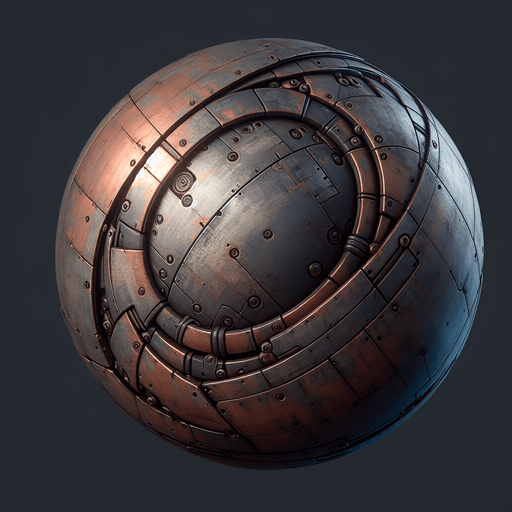 Una esfera de hierro.
Single Game Texture.  In-Game asset.  2d.  Blank background.  High contrast.  No shadows