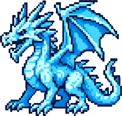 Ice dragon pixel.
In-Game asset.  2d.  High contrast.  No shadows