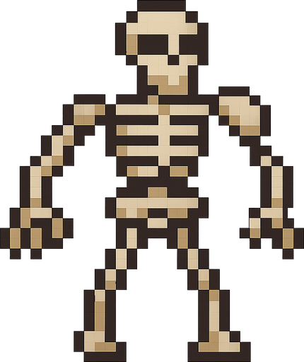 pixelart skeleton. No background. Transparent background. Blank background. No shadows. 2d. In-Game asset. flat
