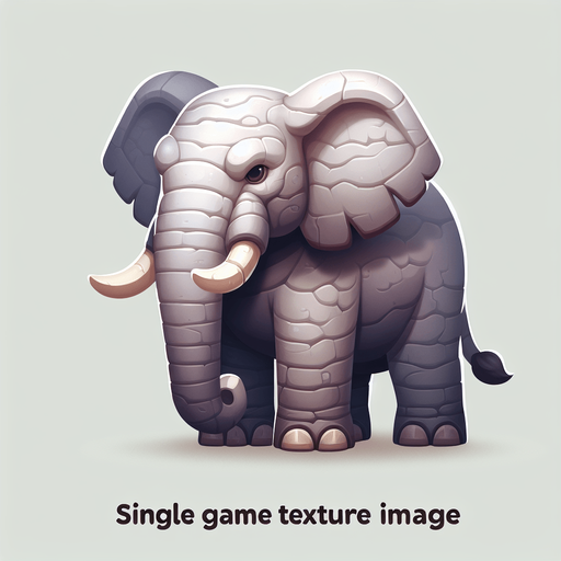 Elephant.
Single Game Texture.  In-Game asset.  2d.  Blank background.  High contrast.  No shadows