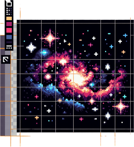 Galaxy pixelart in black background
Single Game Texture. In-Game asset. 2d. Blank background. High contrast. No shadows.