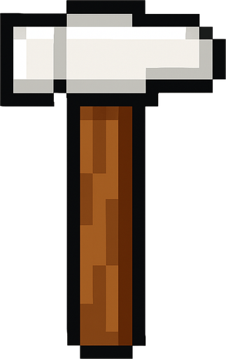 martillo, pixel art, mango marrón, cabeza blanca, mazo de construcción.
In-Game asset.  2d.  High contrast.  No shadows