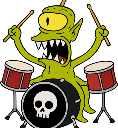 Make my character have drumsticks and be on top of drums and the big drum be black and have a white skull