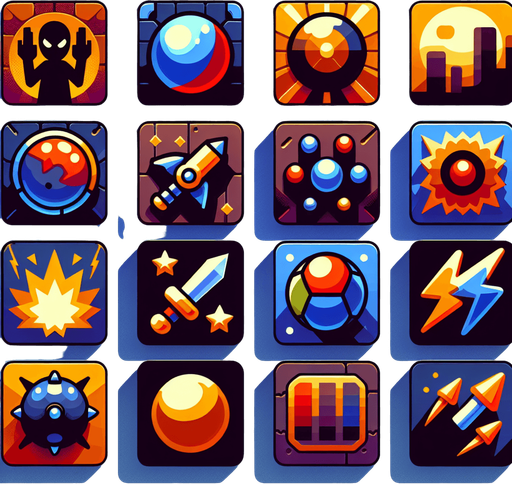 Power ups.
Single Game Texture. In-Game asset. 2d. Blank background. High contrast. No shadows.