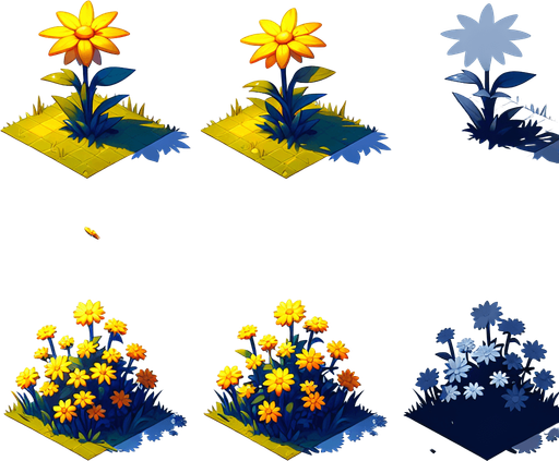 yellow 
flower.
Single Game Texture.  In-Game asset.  2d.  Blank background.  High contrast.  No shadows