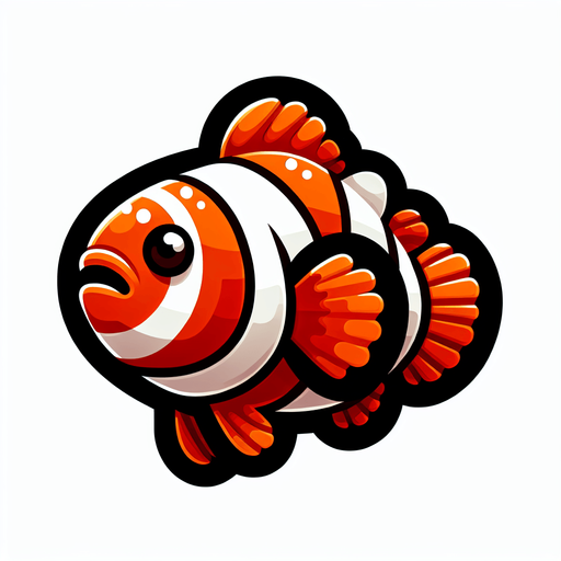 a clown fish.
Single Game Texture. In-Game asset. 2d. Blank background. High contrast. No shadows.