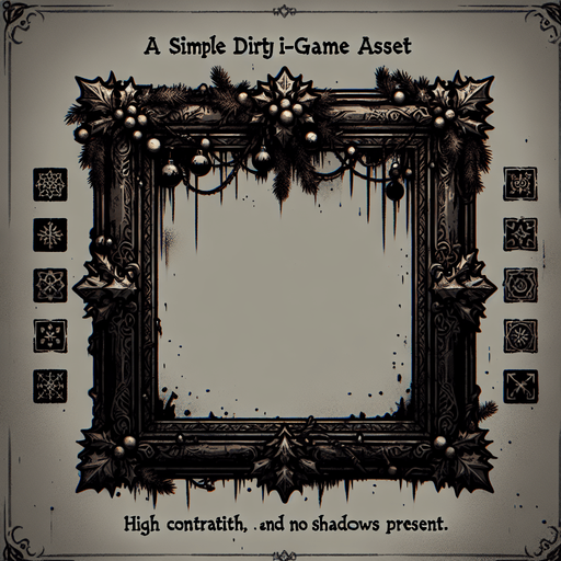 a simple dirty, dark and eerie Christmas frame.
Single Game Texture. In-Game asset. 2d. Blank background. High contrast. No shadows.