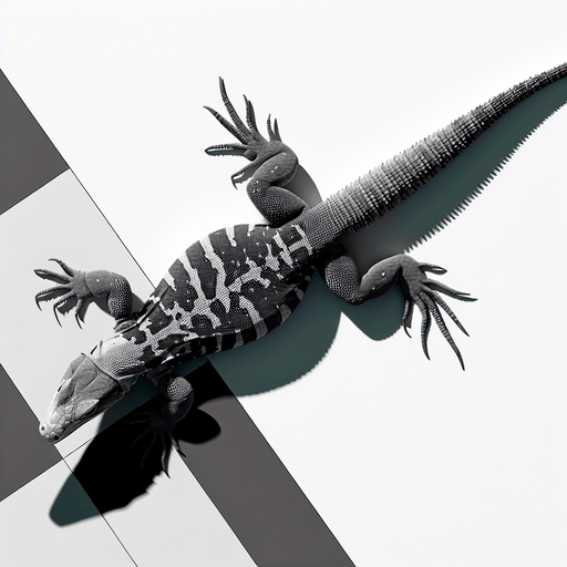 Goanna swimming top down view.
Single Game Texture.  In-Game asset.  2d.  Blank background.  High contrast.  No shadows
