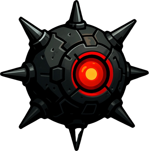 sci fi floating war mine with red light
In-Game asset.  2d.  High contrast.  No shadows