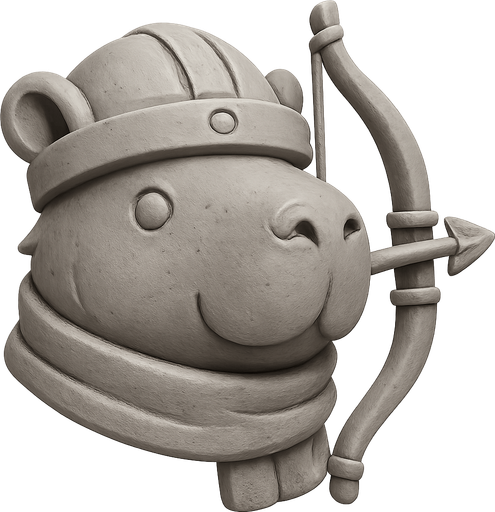 Recrealo en una escultura. Utiliza un estilo cartoon. Usas colores grises. Recuerda que es un capibara usas sus rasgos y formas. Damelo sin fondo