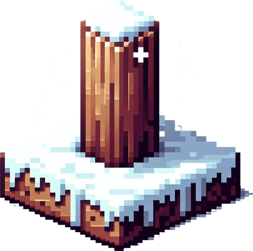 pixel art of a wooden pole with snow at it's base.
Single Game Texture. In-Game asset. 2d. Blank background. High contrast. No shadows.