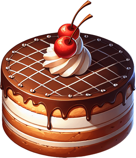 gâteau.
Single Game Texture.  In-Game asset.  2d.  Blank background.  High contrast.  No shadows