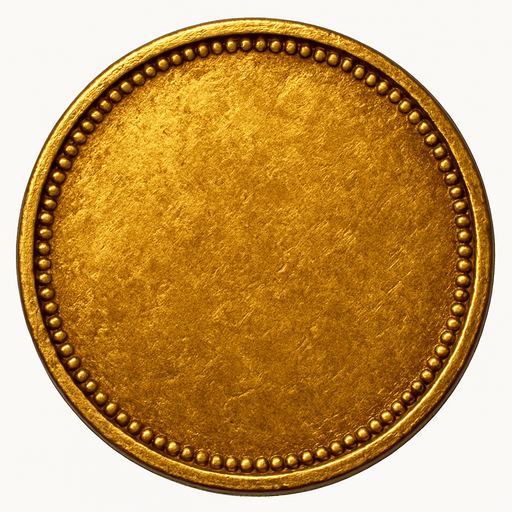Coin, üstten görünüm, gerçekçi, yazısız.
In-Game asset.  High contrast.  No shadows