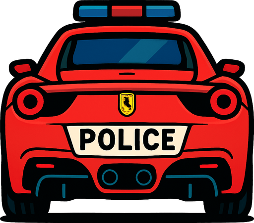 Arkası dönük polis arabası olan Ferrari.
In-Game asset.  2d.  High contrast.  No shadows