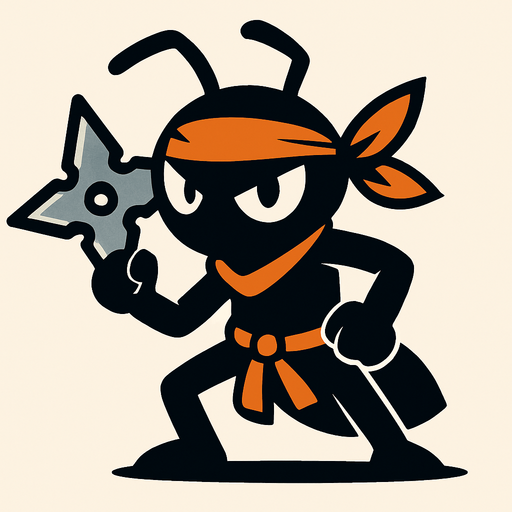 elinde shuriken olan ninja karınca.
In-Game asset.  2d.  High contrast.  No shadows