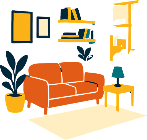 Fond d'écran appartement.
In-Game asset.  2d.  High contrast.  No shadows