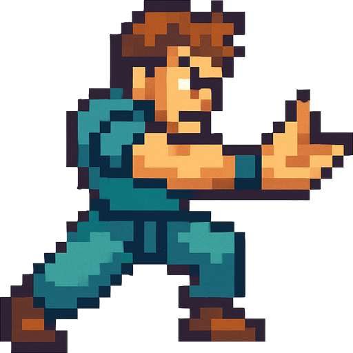 aduket pozu vermiş pixel bir adam avucunun içi boş olsun.
In-Game asset.  2d.  High contrast.  No shadows