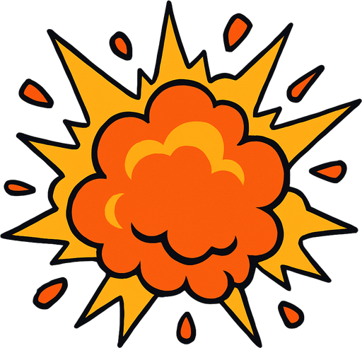 explosion but not realistic.
In-Game asset.  2d.  High contrast.  No shadows