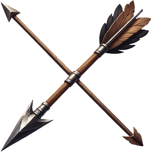 A horizontal handcrafted medieval arrow with a sharp metal tip, sturdy wooden shaft, and feather fletching for stability.
Game asset. Horizontal. Handcrafted look with metallic tip and feather details. High contrast and ready for action.