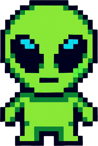 Pixel uzaylı olsun.
In-Game asset.  2d.  High contrast.  No shadows