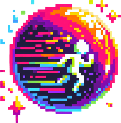 pixel art bubble with a stick figure inside of it that's dashing and add three small lines behind it in neon color..
Single Game Texture. In-Game asset. 2d. Blank background. High contrast. No shadows.