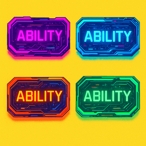 Buttons have text 'Ability'. cyberpunk. abstract. Futuer. different colors. HD colors. yellow background