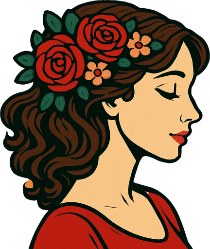 a romantic woman profile photo.
In-Game asset.  2d.  High contrast.  No shadows
