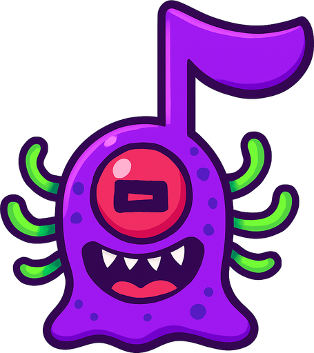 MÜZİK NOTASI ŞEKLİNDE BİR UZAYLI CANAVAR ÇİZ AMA BU KARAKTER PLAYER VE İSMİ COSMOS ONA GÖRE TASARLA. AYAKSIZ. dONT WRİTE TEXT İN TO İMAGE. NO BLACK
In-Game asset.  2d.  High contrast.  No shadows