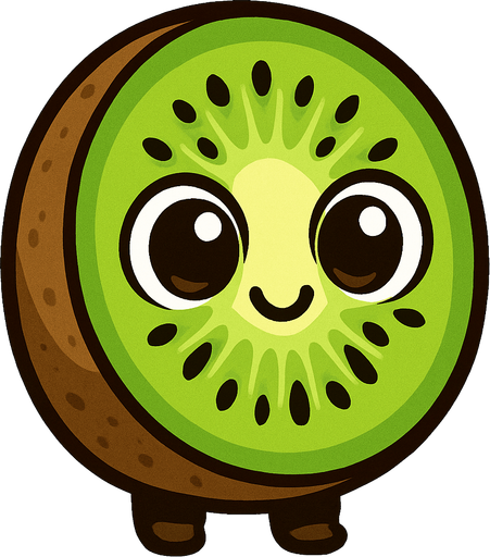 Kiwi Fruta con ojos lindos.
In-Game asset.  2d.  High contrast.  No shadows. Cartoon.