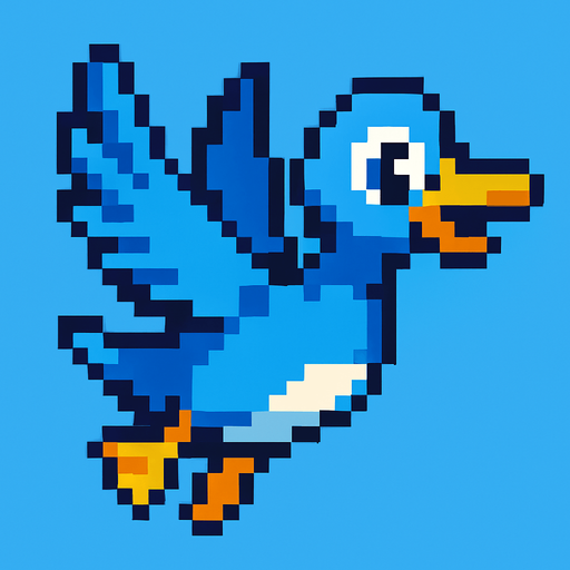 pixart blue duck flying.
In-Game asset.  2d.  High contrast.  No shadows