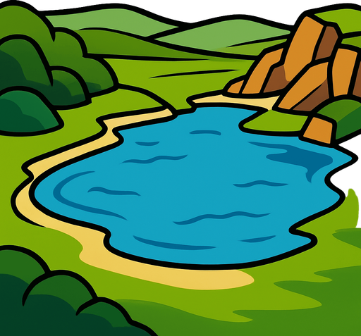 A lake with a 3d view.
In-Game asset.  2d.  High contrast.  No shadows