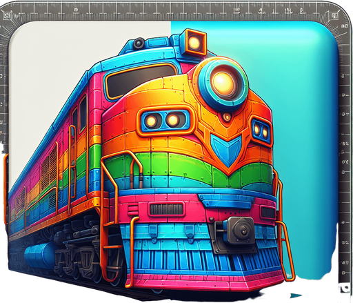 Colorful Train  engine looking  straight with no background ..
Single Game Texture. In-Game asset. 2d. Blank background. High contrast. No shadows.