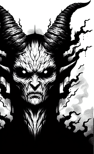 scary demon staring.
Single Game Texture. In-Game asset. 2d. Blank background. High contrast. No shadows.