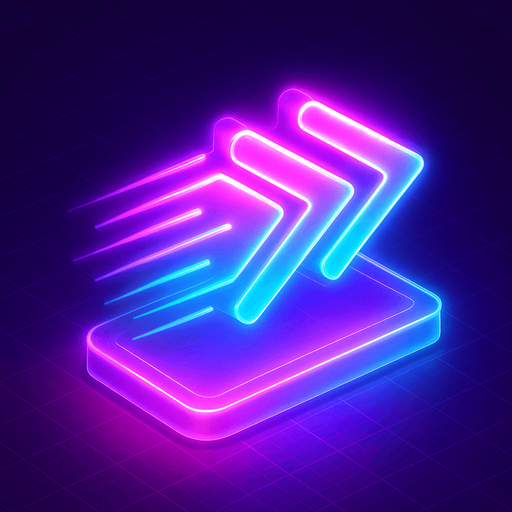 Top down isometric neon cyberpunk futuristic fast forward 3D speed, agility, rapidness symbol glowing hologram vaporwave