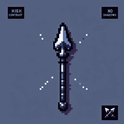 pixealrt spear.
Single Game Texture. In-Game asset. 2d. Blank background. High contrast. No shadows.