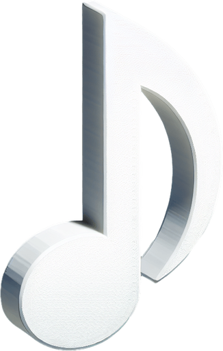 a white musical note on a empty background.
Single Game Texture. In-Game asset. 2d. Blank background. High contrast. No shadows.