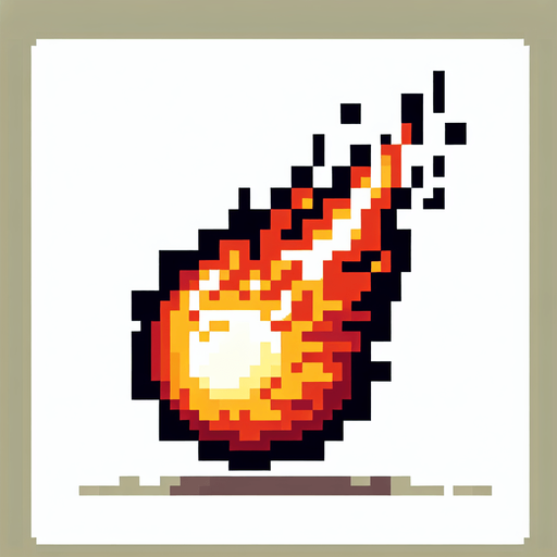 yuzu olan kizqin bir ates topu sinirli yakici ve pixelart.
Single Game Texture.  In-Game asset.  2d.  Blank background.  High contrast.  No shadows