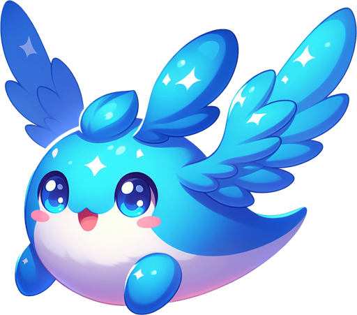 uçan mavi renkte tatlı bir yaratık.
Single Game Texture.  In-Game asset.  2d.  Blank background.  High contrast.  No shadows