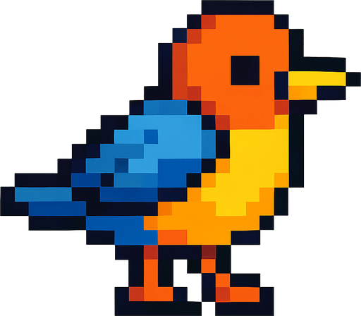 Pixel art kuş.
In-Game asset.  2d.  High contrast.  No shadows