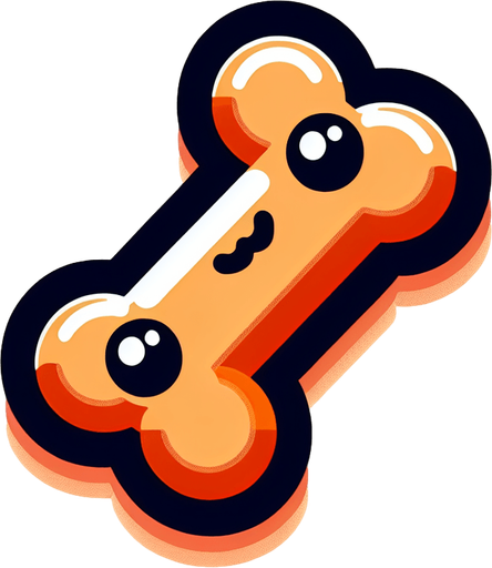 a cute looking dog toy shaped like a bone..
Single Game Texture. In-Game asset. 2d. Blank background. High contrast. No shadows.