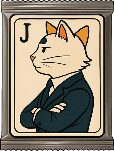 Change the graphic on the picture to be this cat, but like he’s a Jack on a playing card. He should still be wearing this suit. Seen from the side in the same position as it would look in a regular deck of cards. Have a J to mark the Jack but no suit.