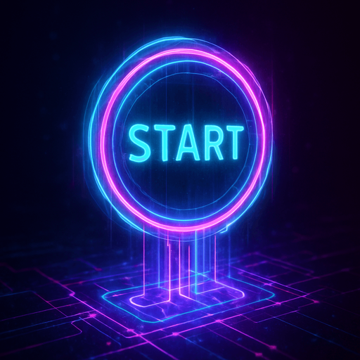 neon cyberpunk glowing hologram START button