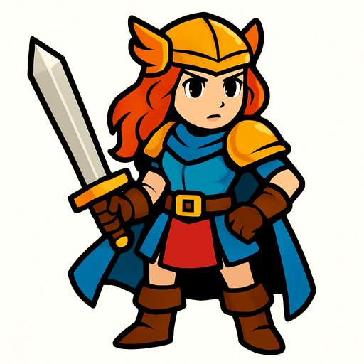 swordsman hero girl.
In-Game asset.  2d.  High contrast.  No shadows
